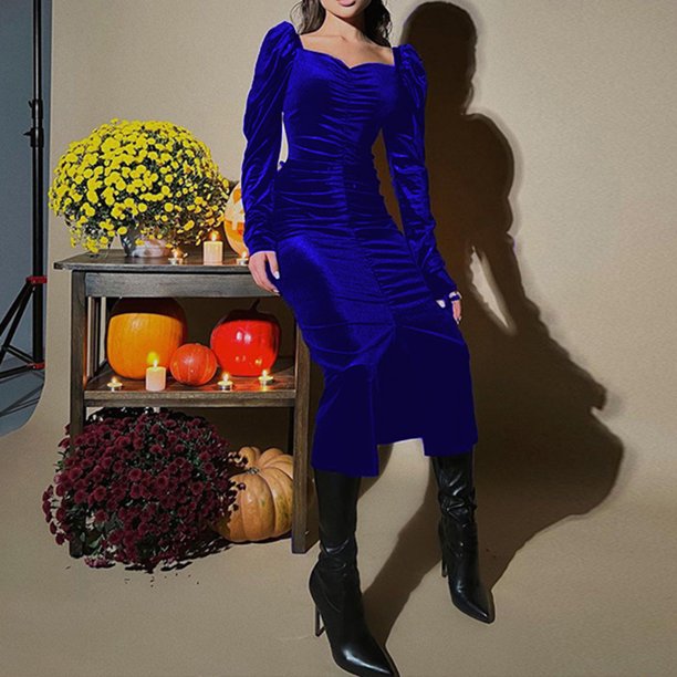 Vestido de noche de manga larga para mujer Estilo sexy Color sólido Manga farol Traje diario FLhrweasw Nuevo