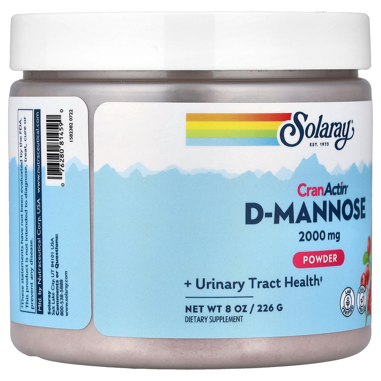 Solaray D-Mannose with CranActin Cranberry AF Extract Powder 226 g | Healthy Urinary Tract Support | 30 Servings | 8 oz