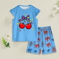 thumbnail image 2 of Nwiuh Girls Pajamas Set Toddler Kids Sleepwear Cute Top and Cozy Bottom Short Pajama Set (Blue, 1-2 Years), 2 of 5