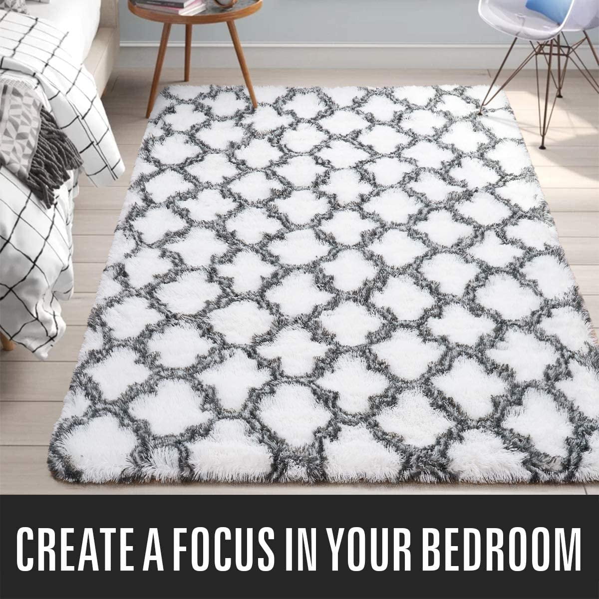 Lochas Soft Area Rugs Accent Rug for Bedroom Living Room Shaggy Fluffy Carpets for Nursery Baby Rooms,4'x 6',White