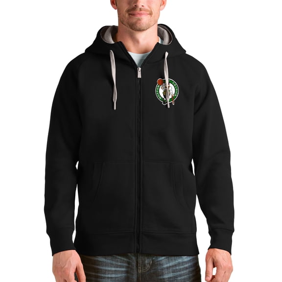 Men's Antigua Black Boston Celtics Logo Victory Full-Zip Hoodie