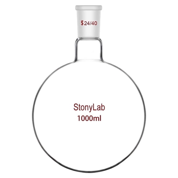 StonyLab 1L Heavy Wall Borosilicate Glass Round Bottom Flask, Single Neck 24/40 Outer Joint, Laboratory Glassware