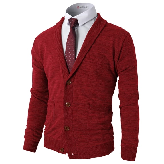 H2H Mens Casual Comfortable Fit Cardigan Sweater Shawl Collar Soft Fabric with Ribbing Edge RED US S/ASIA M (CMOCAL07)