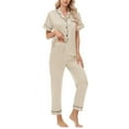 thumbnail image 5 of felwors Womens Pajamas Sets Comfy Cool Feeling Cotton Pajama Set Casual Soft Sleepwear Nightwear Loungewear Beige, XXL, 5 of 8