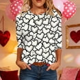 thumbnail image 1 of Hauts pour Femmes T-Shirt à Manches 3/4 à Imprimé Cœur de la Saint-Valentin à Col Rond Noir G, 1 of 6