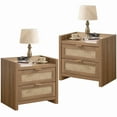 SICOTAS Rattan Nightstands Set of 2 with Charging Station, USB Port
