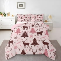Manfei Girly Pink Tree Bedding Comforter Set, Christmas Deer Snowflake Twin Comforter Sets, Teen Boy Girl Kid Reversible Bedding Set, Lightweight Room Decor, 2-Piece