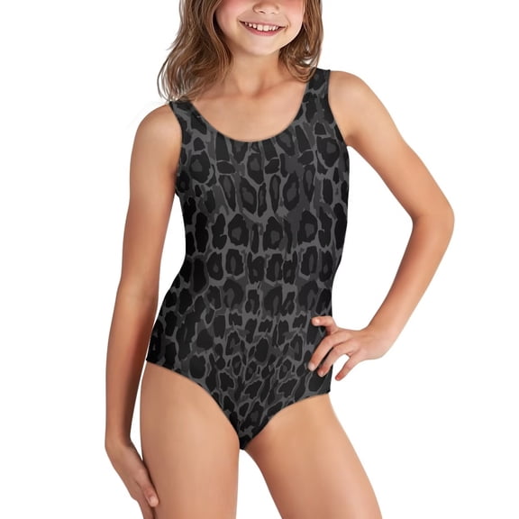 Uorisanigo Girls Swimsuit Size 5-6 One Piece Polyester and Spandex Beach Bathing Suit Quick Dry Black Leopard Print Summer Vacation Swimwear