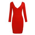thumbnail image 4 of VSSSJ Women's Long Sleeve V Neck Bodycon Mini Dresses Solid Color Simple Classic Slim Ruched Sexy Party Club Casual Short Dress Red L, 4 of 4