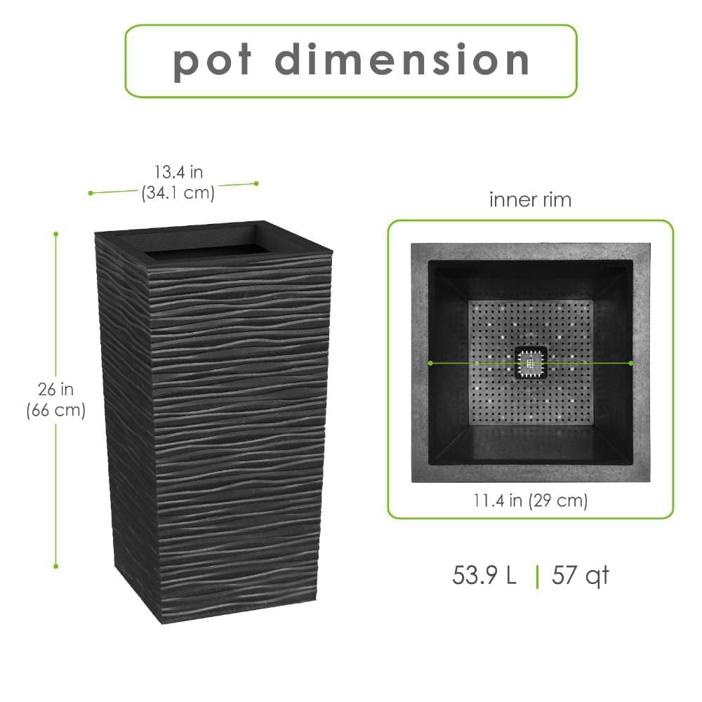Tierra Verde 13in W x 26in H Citadel Horizon Large Recycled Self-Watering Indoor/Outdoor Column Planter in Black
