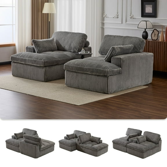 79" Oversized Sleeper Sofa Bed,Upholstered Sectional Sleeper Sofa Bed,Corduroy Sofa Bed Reading Chair for Living Room,Grey