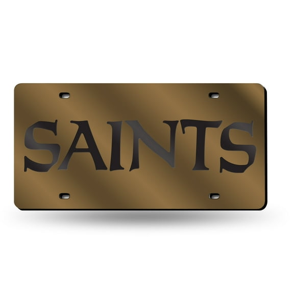 New Orleans Football Saints Gold Mirror Look Acrylic License Plate Laser Tag