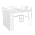 thumbnail image 5 of Queen Size Loft Bed with Desk and Wardrobe, Metal Loft Beds Frame with Storage Shelves, Space-Saving Design, Easy Assembly (White）, 5 of 8