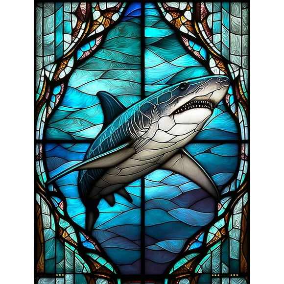 Diamond Painting Kits for Adults&Kids DIY 5D Stained Glass Art Diamond Art Paint with Round Diamond Dots Full Drill Sea Life Pixel Gem Art Painting Ki