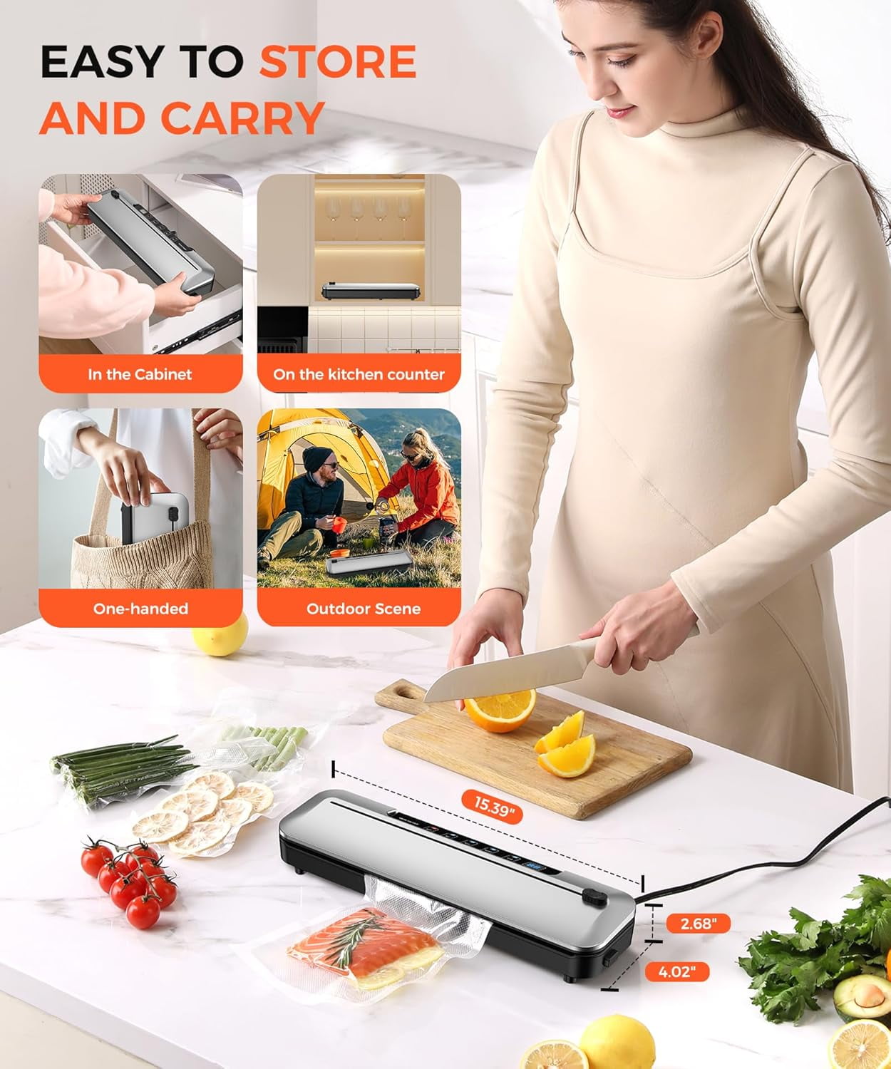 Vacuum Sealer Machine,75Kpa Precision Suction Power 6-in-1 Food Sealer with Digital Timer, Dry & Moist Food Modes, Compact Design with 10 Vacuum Bags & Bulit-in Cutter