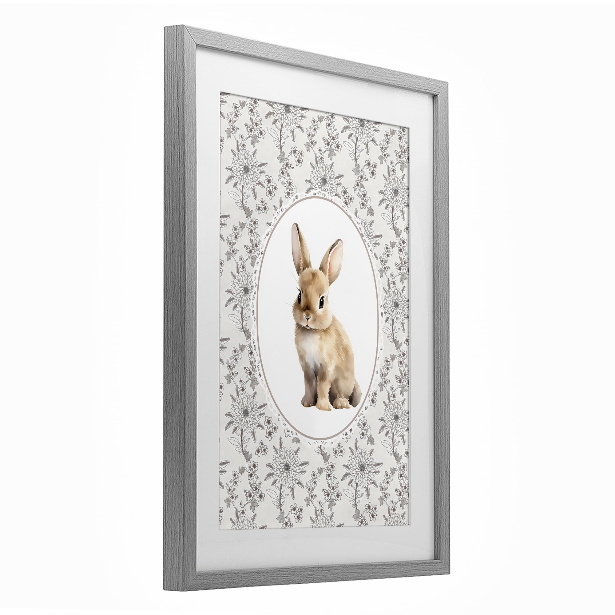 Stupell Industries Mauve Botanical Bunny Gray Framed Print Under Glass, design by Ink Drop Loft