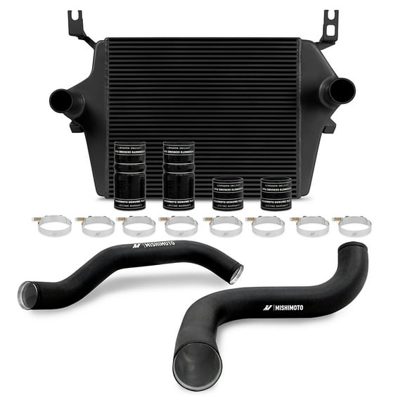 Mishimoto MMINT-F2D-99KBKBK Intercooler Kit, Compatible With Ford 7.3L Powerstroke 1999-2003 Black Intercooler with Wrinkle-Black Pipes