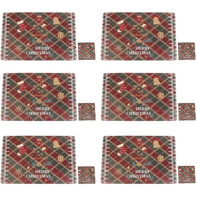 Juego de 12 posavasos navideños, manteles individuales con impresión de PVC a prueba de aceite, resistentes al calor, tapetes lavables para decoración de mesa para fiesta de cumpleaños navideña (cervatillo) ER