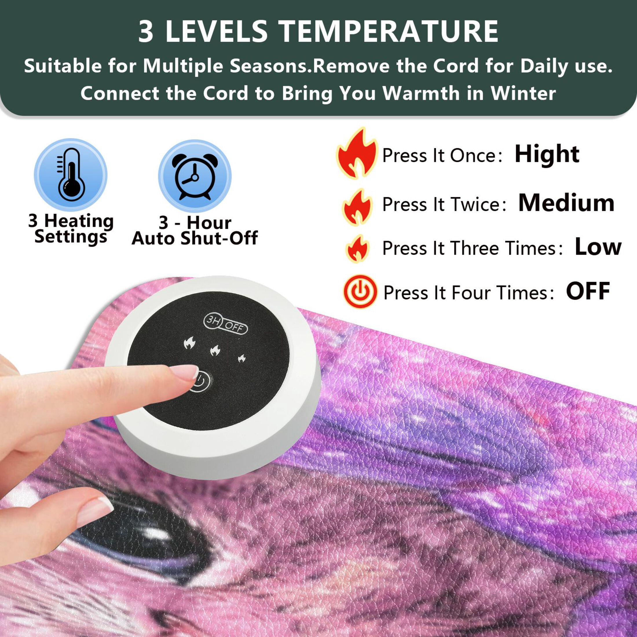 Large Heated Desk Mat Mouse Pad 31.5"x13"PU Leather Graphene Heating Desk Warmer with 3 Temperature Settings 110V US Plug Non-Slip Warm Pad for Home, Office, and Gaming Adorable Orange Cat Pattern