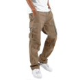 thumbnail image 1 of Men Comfy Workwear Cotton Linen Multi-pocket Casual Loose Baggy Long Cargo Pants, 1 of 2