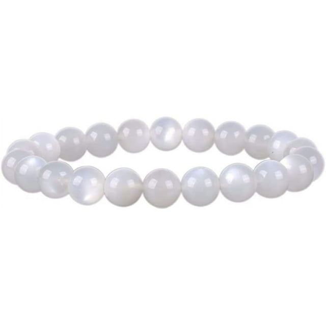 Angelstones Bracelet Extensible Unisexe en Perles Rondes 8 mm avec Pierre de Soleil Naturelle Blanche