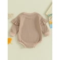 thumbnail image 4 of Suealasg Toddler Baby Girl Sweater Romper Ruffle Long Sleeve Round Neck Solid Color Knit Bodysuit 3M 6M 12M 18M Newborn Girl Fall Winter One Piece Clothes, 4 of 9