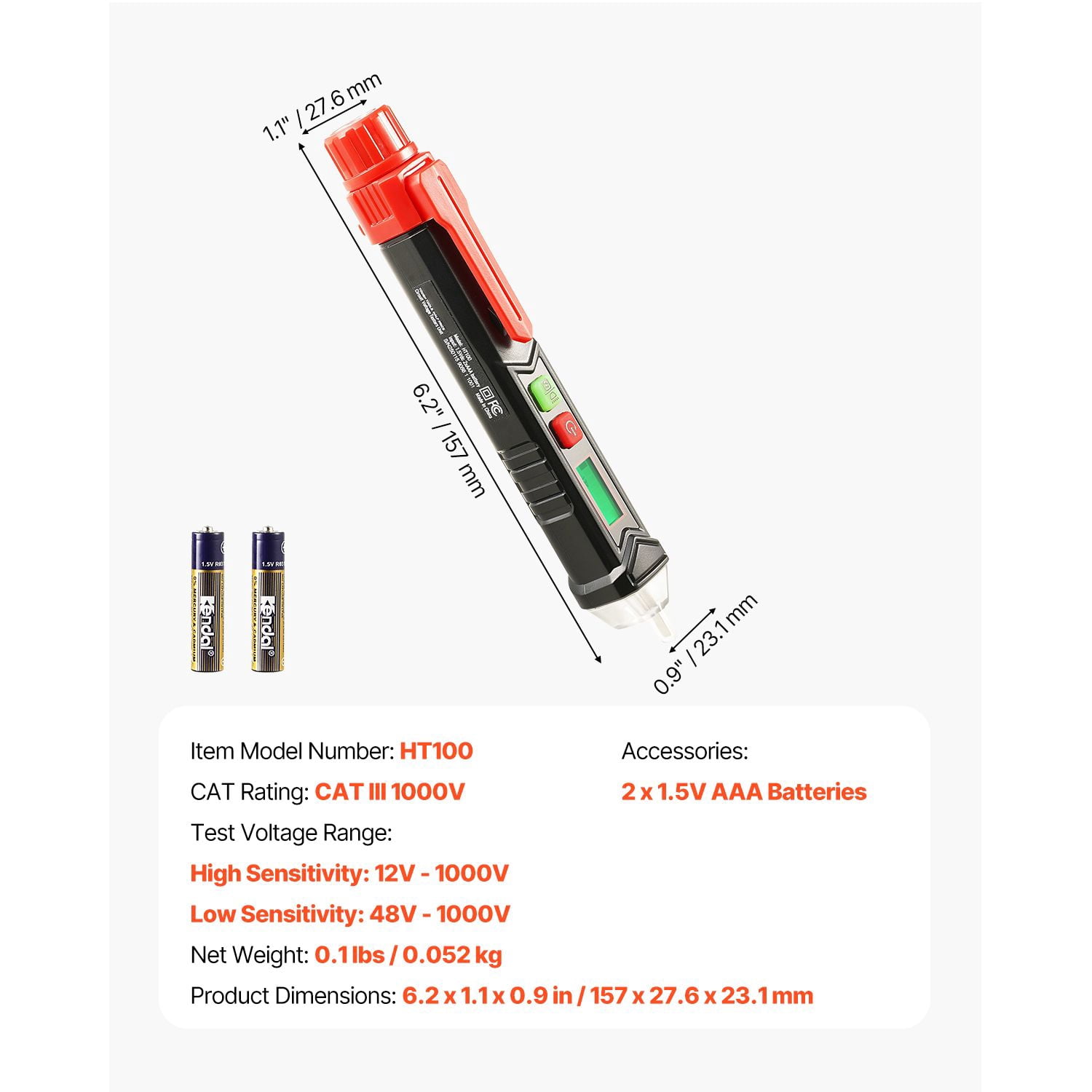 Voltage Tester, Non-Contact Voltage Detector with Adjustable Sensitivity, Dual Range AC 12V-1000V/48V-1000V Live & Null Wire Tester Pen with Visual and Audible Alarms, CAT III 1000V Rating