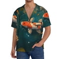 thumbnail image 1 of Fotbe Koi Pond Lilies Camisa Estampada de Manga Corta para Hombre, Casual de Verano, Estilo Playero, Sin Arrugas-Large, 1 of 5