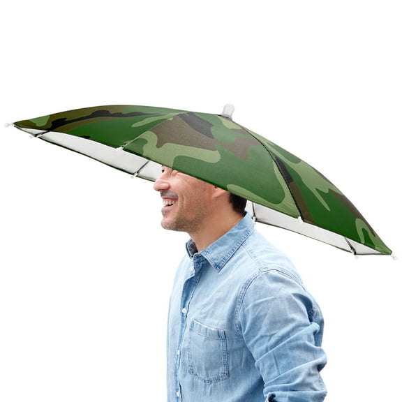 Uxcell 20.5" Headband Umbrella Hat [1 Pcs] - Hands Free Foldable Umbrella Cap Sun Hat Use for Fishing & Gardening & Hiking & Camping [Camo]
