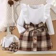 thumbnail image 2 of newwalpole Toddler Girl Fall Winter Clothes Cute Puff Sleeve Top Plaid Mini Skirt Girls A-line Dress White for Size 3-4 Years, 2 of 7