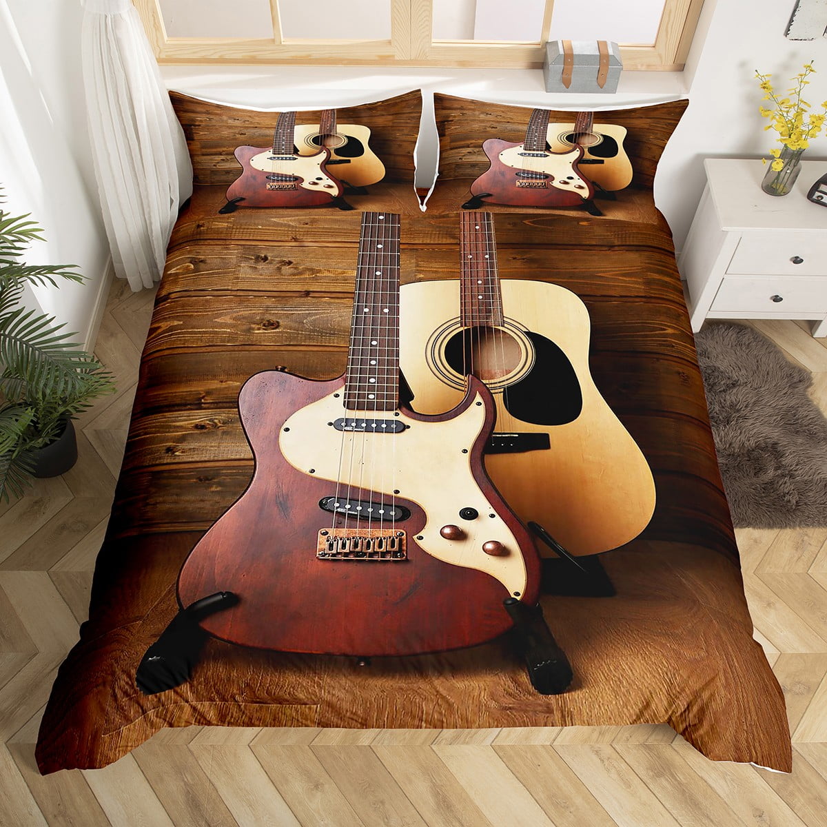 YST Electric Guitar Bedding Sets Twin Acoustic Guitar Comforter Cover