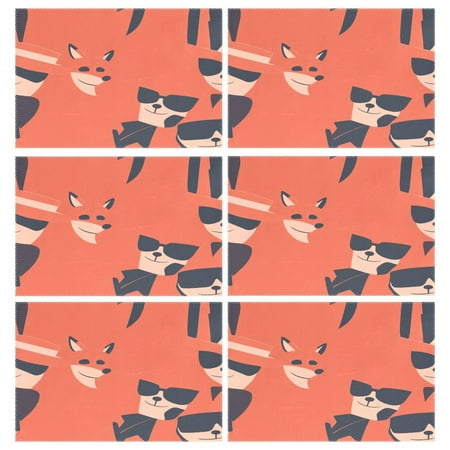 

Stylized Animals Pattern 6-Piece 12x18in Durable Place Mats Heat-Proof and Non-Slip