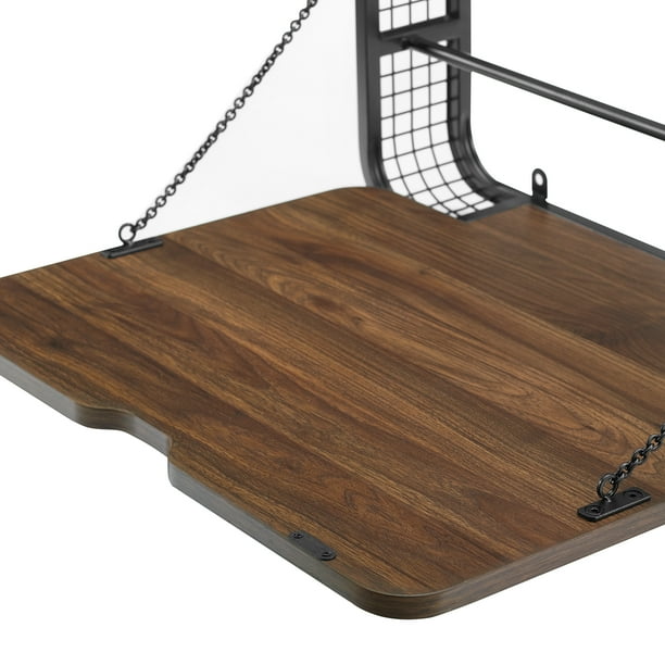 Manor Park Industrial Fold Up Desk Dark Walnut Walmart Business Supplies