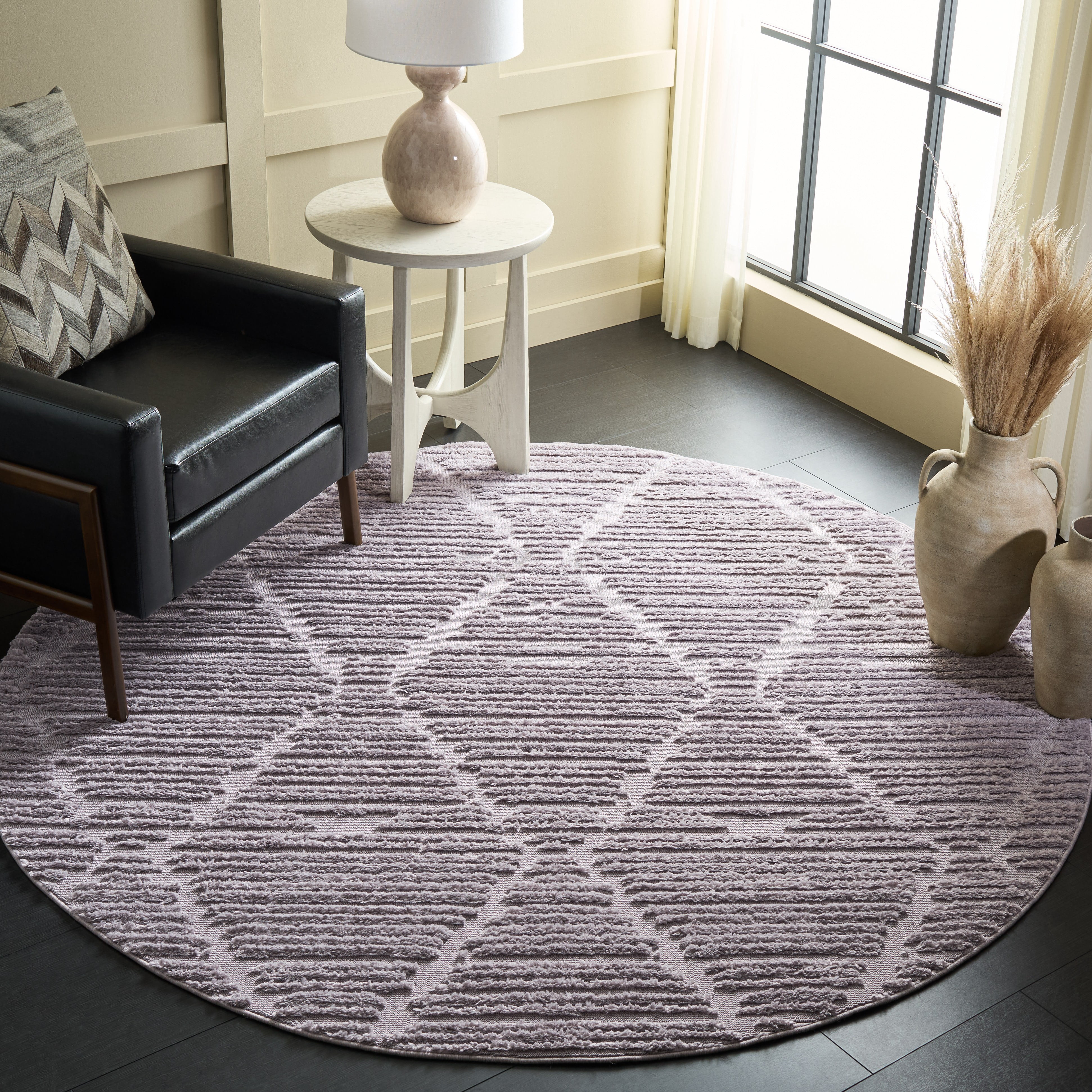 Safavieh Marrakesh Naila Geometric Polyester Area Rug, Gray, 6'7" x 6'7" Round