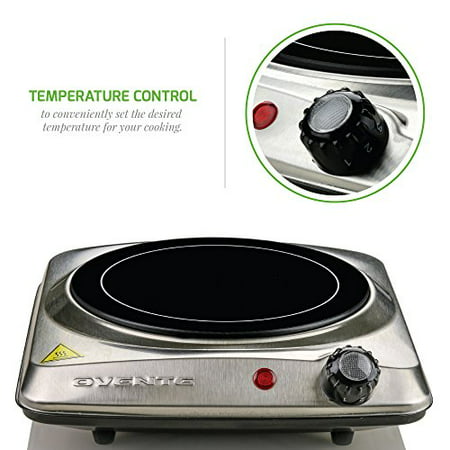 Ovente Countertop Infrared Burner ? 1000 Watts ? 7 Inch Ceramic Glass Single Plate Cooktop with Temperature Control, Non-Slip Feet ? Indoor/Outdoor Portable Electric Stove ? Stainless Steel