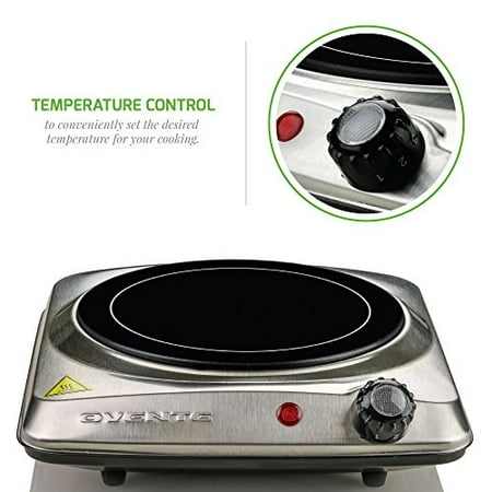 Ovente Countertop Infrared Burner ? 1000 Watts ? 7 Inch Ceramic Glass Single Plate Cooktop with Temperature Control, Non-Slip Feet ? Indoor/Outdoor Portable Electric Stove ? Stainless Steel (Best Price On Electric Stove)