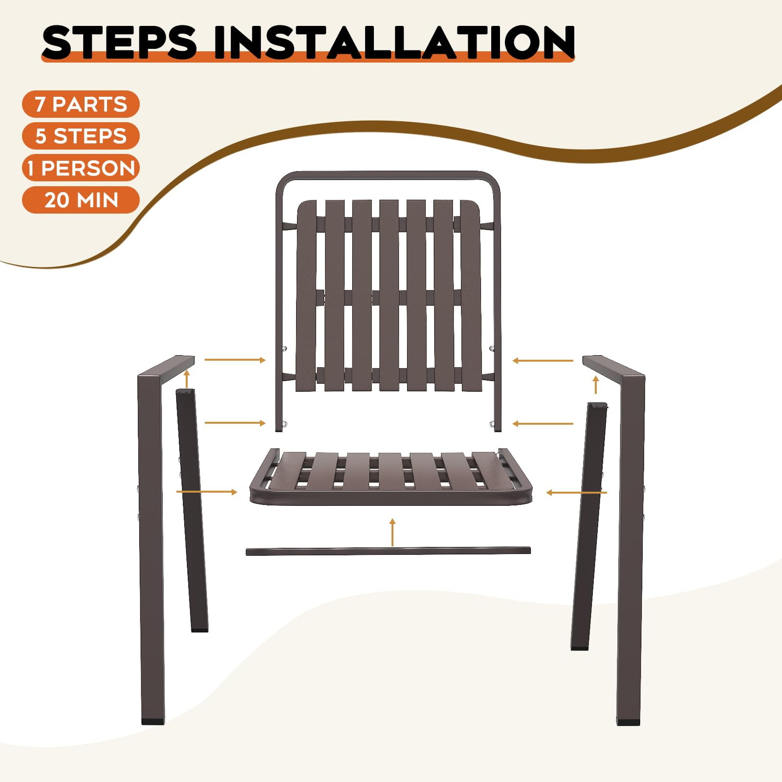 TQKVIPI Outdoor Patio Dining Chairs Set of 4, Outdoor Patio Chairs, Heavy Duty Metal Dining Chairs with Armrest for Balcony, Deck, Backyard, Lawn, Porch, Kitchen (Brown)
