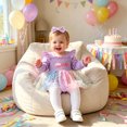 thumbnail image 4 of mgoYE Birthday Girl Outfit One Cupcake Embroidery Romper Dress First Birthday Outfit Girl, Long Sleeve Tulle Romper Dress with Bow Headband 6-12 Months, 4 of 4