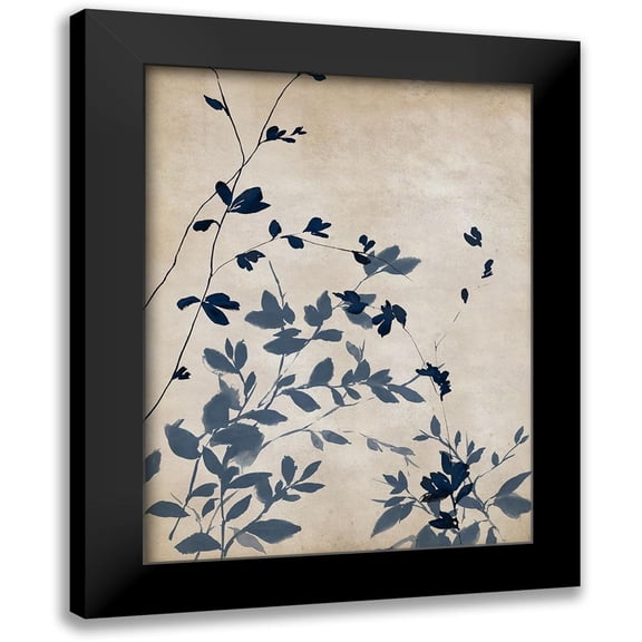 Isabelle Z 12x14 Black Modern Framed Museum Art Print Titled - Indigo leaves Touch II