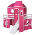 thumbnail image 5 of Twin Size House Loft Bed with Slide and Tent, Wood Twin Over Twin Floor Bunk Bed with Curtains & Tower, Loft Bed Playhouse Bed Frame for Boys and Girls（Pink), 5 of 9