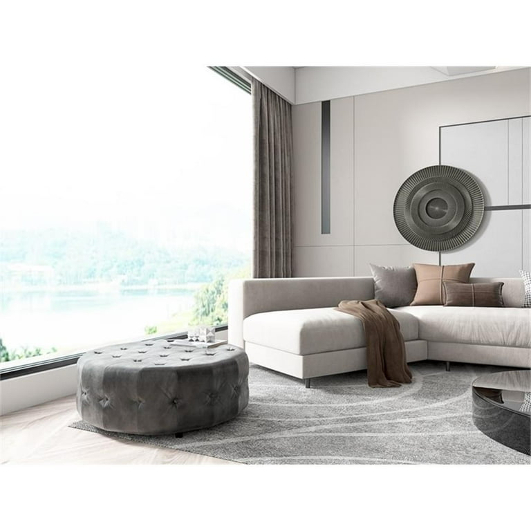 American Home Classic Jasper 16 Small Round Velvet Ottoman in Silver