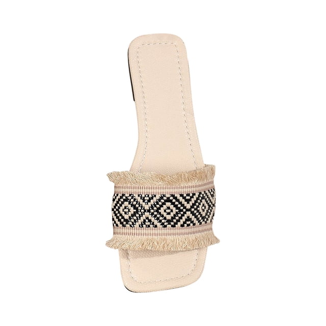 Fsgntruao Flat Bottomed Sandals Women Color Matching Tassels Straight Line Shape Wearing Beach Slippers Inside/Outside