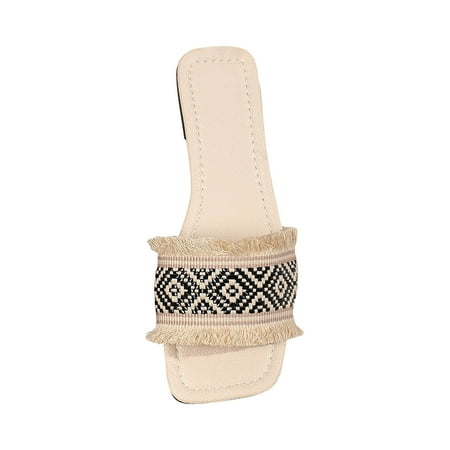 

Awdenio Summer Slippers for Women Flat Bottomed Sandals Ladies Color Matching Tassels Straight Line Shape Wearing Beach Slippers Inside/Outside