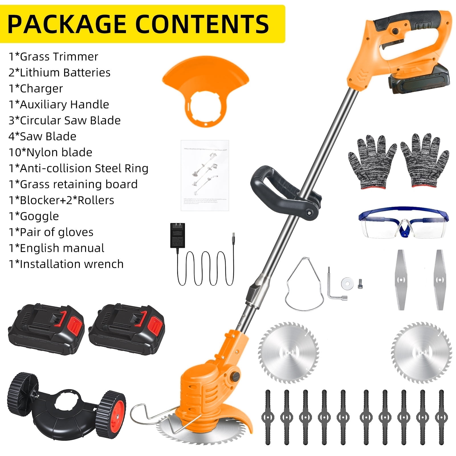 Paddsun Electric Weed Wacker Battery Powered,Cordless String Trimmer Edger with Wheels 3 Function Blades Cutter for Yard and Garden