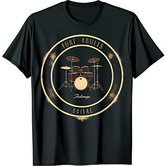 Vintage Black T-Shirt with Drum Set Design FORT RULES OGICAL