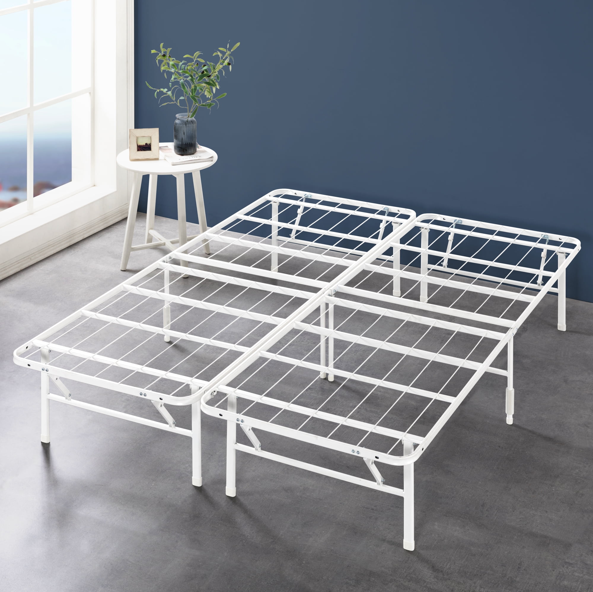 Zinus 14" White Metal SmartBase Tool-Free Assembly Bed Frame Mattress Foundation, Full