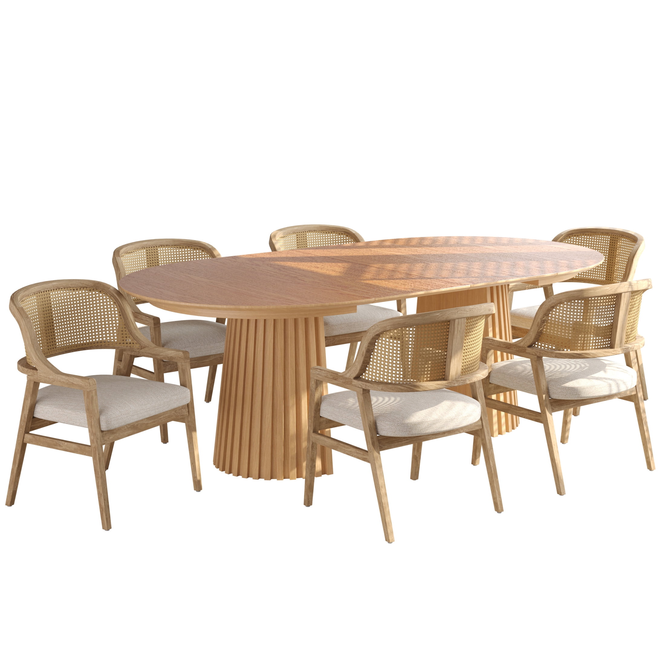 Christopher Knight Home 7-Piece Mid-Century Modern Extendable Dining Set with Beige Seat, Natural