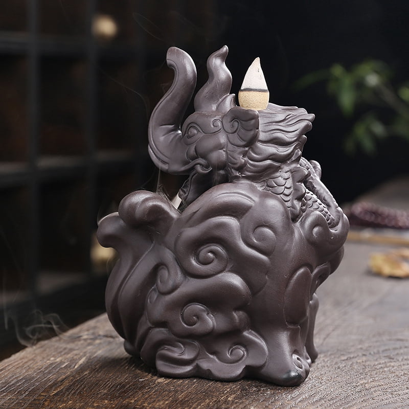 Auspicious Elephant Dragon Backflow Incense Burner Creative High Mountain Flowing Water Incense Holder Burner for Home Teahouse Study Room
