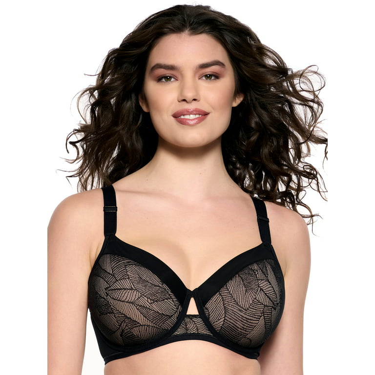Paramour by Felina  Delightful Seamless Breathable Lace Contour Bra  (Black, 32C) 