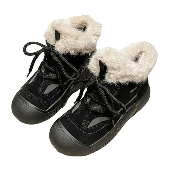Mid Calf Combat Snow Boots for Women Girls Fashion Casual Plush Warm Lace up Winter Ankle Booties